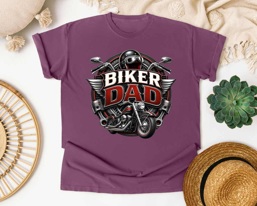 Biker Dad graphic tee in Berry Comfort Colors 1717