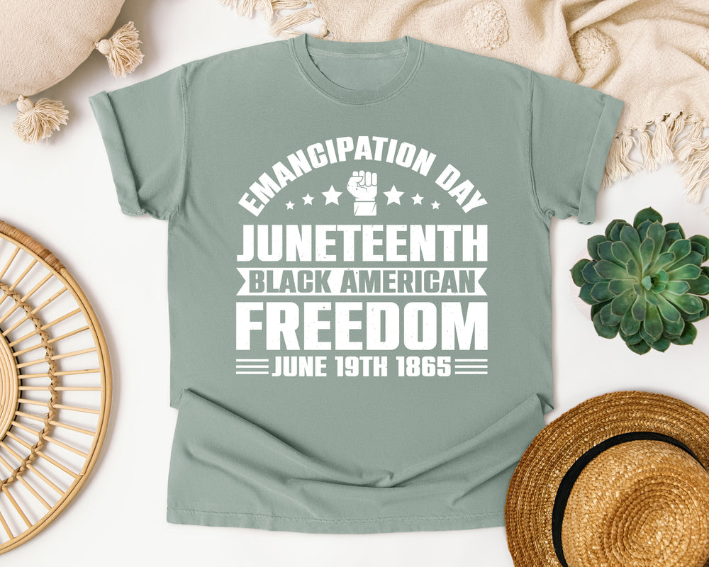 Emancipation Day Juneteenth White Ink graphic tee in Bay Comfort Colors 1717