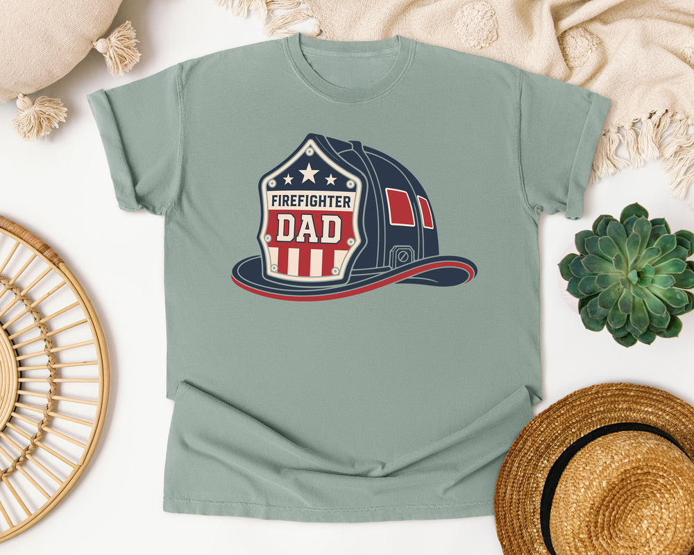 Firefighter Dad Badge graphic tee in Bay Comfort Colors 1717