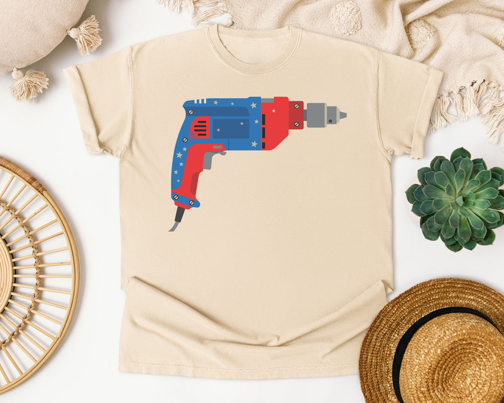 Patriotic Drill Stars Stripes graphic tee in Ivory Comfort Colors 1717