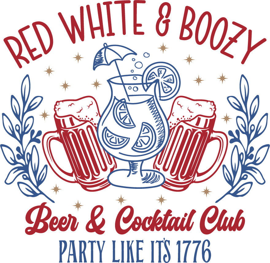 Red, White & Boozy DTF transfer – patriotic 4th of July design (adult/youth/toddler sizes)