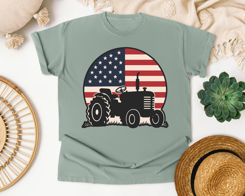 Patriotic Tractor Silhouette graphic tee in Bay Comfort Colors 1717