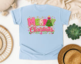Candy Stripe Merry Christmas graphic tee in Chambray Comfort Colors 1717