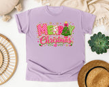 Candy Stripe Merry Christmas graphic tee in Orchid Comfort Colors 1717