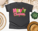 Candy Stripe Merry Christmas graphic tee in Pepper Comfort Colors 1717