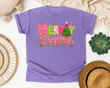 Candy Stripe Merry Christmas graphic tee in Violet Comfort Colors 1717