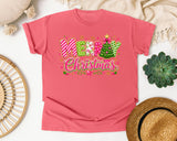 Candy Stripe Merry Christmas graphic tee in Watermelon Comfort Colors 1717