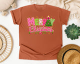 Candy Stripe Merry Christmas graphic tee in Yam Comfort Colors 1717