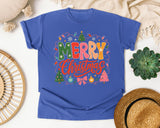 Merry Christmas Twinkle Lights graphic tee in Flo Blue Comfort Colors 1717