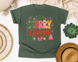 Merry Christmas Twinkle Lights graphic tee in Moss Comfort Colors 1717