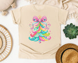 Pink Bow Candy Christmas Tree graphic tee in Ivory Comfort Colors 1717