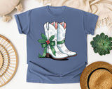 Western Christmas Boots graphic tee in Blue Jean Comfort Colors 1717