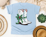 Western Christmas Boots graphic tee in Chambray Comfort Colors 1717