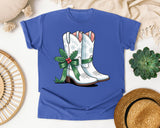 Western Christmas Boots graphic tee in Flo Blue Comfort Colors 1717