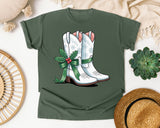 Western Christmas Boots graphic tee in Moss Comfort Colors 1717