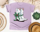 Western Christmas Boots graphic tee in Orchid Comfort Colors 1717