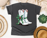 Western Christmas Boots graphic tee in Pepper Comfort Colors 1717