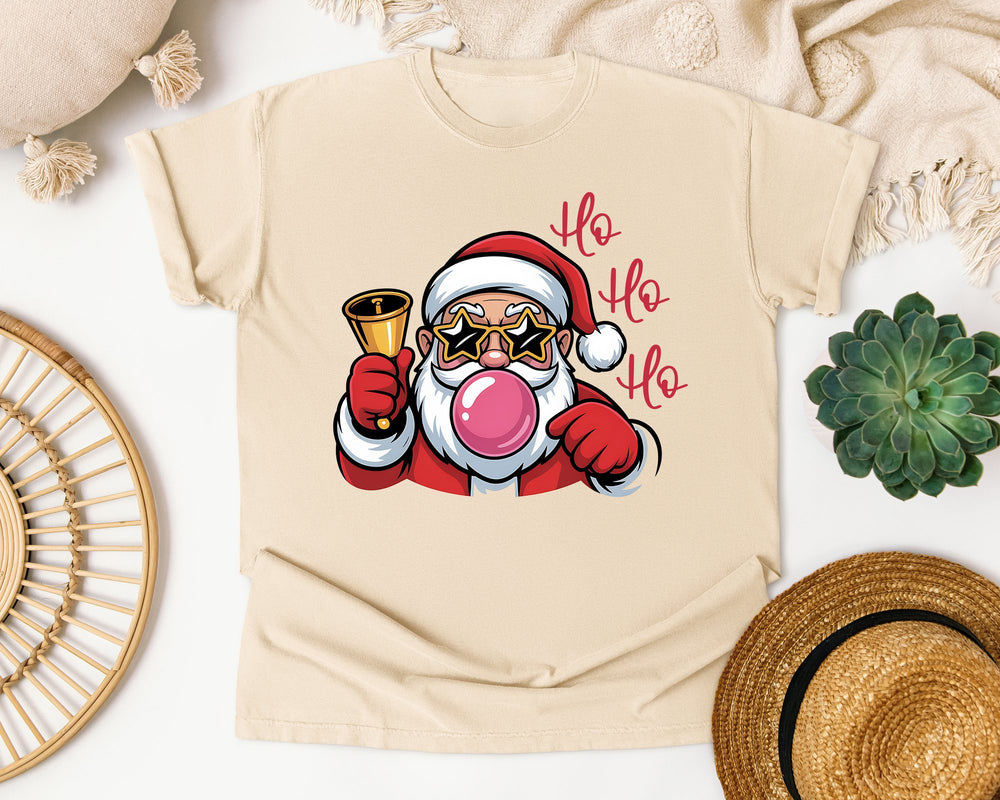 Ho Ho Ho Bubblegum Santa graphic tee in Ivory Comfort Colors 1717