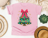 Christmas Tree with Pink Bow graphic tee in Blossom Comfort Colors 1717