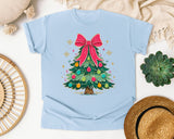 Christmas Tree with Pink Bow graphic tee in Chambray Comfort Colors 1717