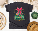 Christmas Tree with Pink Bow graphic tee in Graphite Comfort Colors 1717