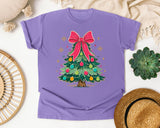 Christmas Tree with Pink Bow graphic tee in Violet Comfort Colors 1717