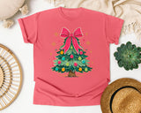 Christmas Tree with Pink Bow graphic tee in Watermelon Comfort Colors 1717
