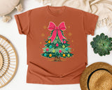 Christmas Tree with Pink Bow graphic tee in Yam Comfort Colors 1717