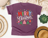 Polka Dot Merry Christmas graphic tee in Berry Comfort Colors 1717
