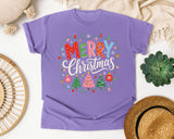 Polka Dot Merry Christmas graphic tee in Violet Comfort Colors 1717