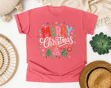 Polka Dot Merry Christmas graphic tee in Watermelon Comfort Colors 1717