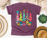 Whimsical Christmas Tree Lineup graphic tee in Berry Comfort Colors 1717