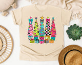Whimsical Christmas Tree Lineup graphic tee in Ivory Comfort Colors 1717