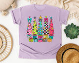 Whimsical Christmas Tree Lineup graphic tee in Orchid Comfort Colors 1717