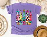 Whimsical Christmas Tree Lineup graphic tee in Violet Comfort Colors 1717
