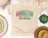 Merry Christmas Tile Letters graphic tee in Ivory Comfort Colors 1717