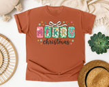 Merry Christmas Tile Letters graphic tee in Yam Comfort Colors 1717