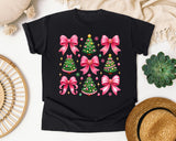 Pink Bows and Christmas Trees graphic tee in Black Comfort Colors 1717