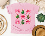 Pink Bows and Christmas Trees graphic tee in Blossom Comfort Colors 1717