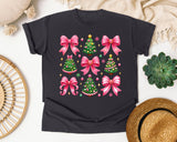 Pink Bows and Christmas Trees graphic tee in Graphite Comfort Colors 1717