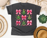 Pink Bows and Christmas Trees graphic tee in Pepper Comfort Colors 1717