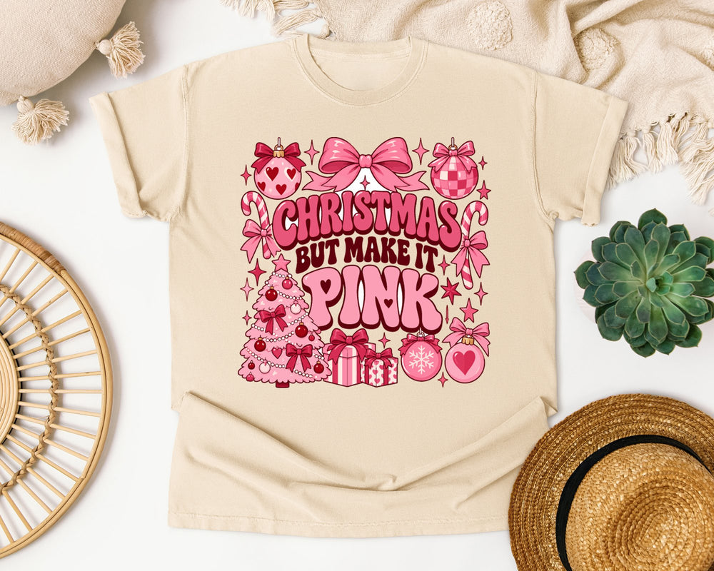 Christmas But Make It Pink graphic tee in Ivory Comfort Colors 1717