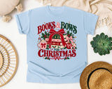 Books and Bows for Christmas graphic tee in Chambray Comfort Colors 1717