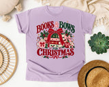 Books and Bows for Christmas graphic tee in Orchid Comfort Colors 1717