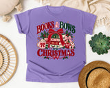 Books and Bows for Christmas graphic tee in Violet Comfort Colors 1717