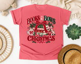 Books and Bows for Christmas graphic tee in Watermelon Comfort Colors 1717
