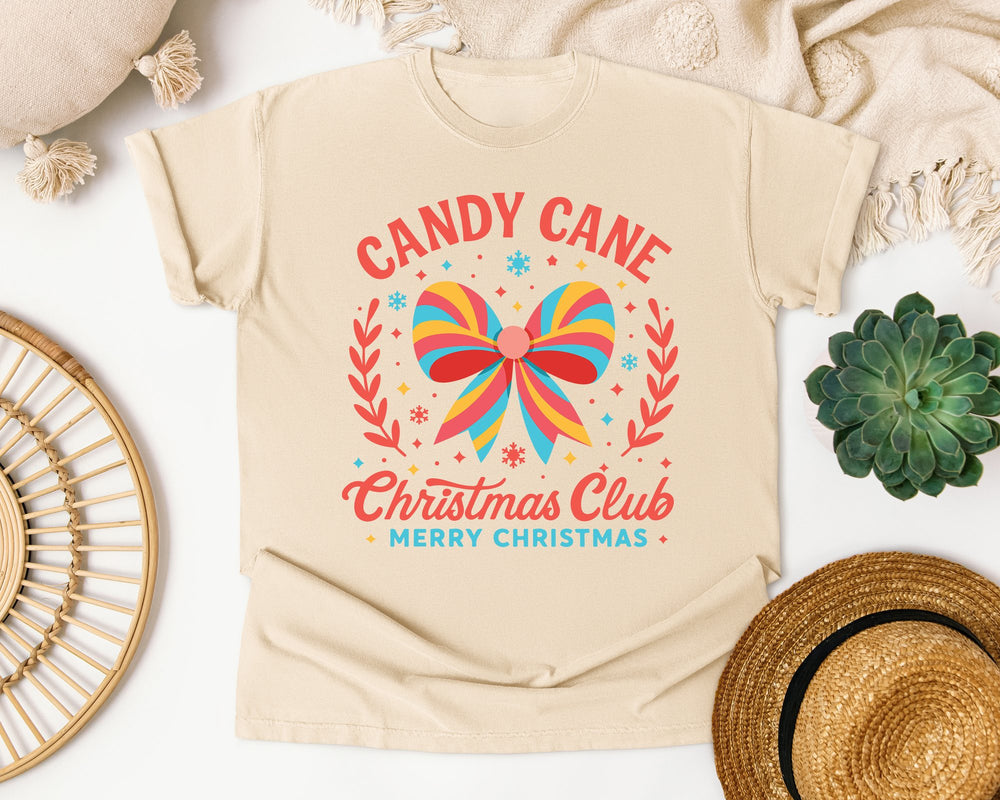 Candy Cane Christmas Club graphic tee in Ivory Comfort Colors 1717