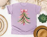 Pink Ribbon Christmas Tree graphic tee in Orchid Comfort Colors 1717