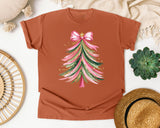 Pink Ribbon Christmas Tree graphic tee in Yam Comfort Colors 1717