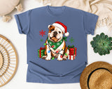 Christmas Bulldog with Lights graphic tee in Blue Jean Comfort Colors 1717
